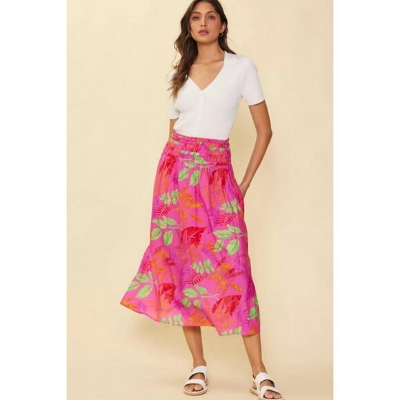 💕SKIES ARE BLUE💕 Tropical Print Skirt ~ Pretty In Pink Large L NWT - Picture 2 of 12